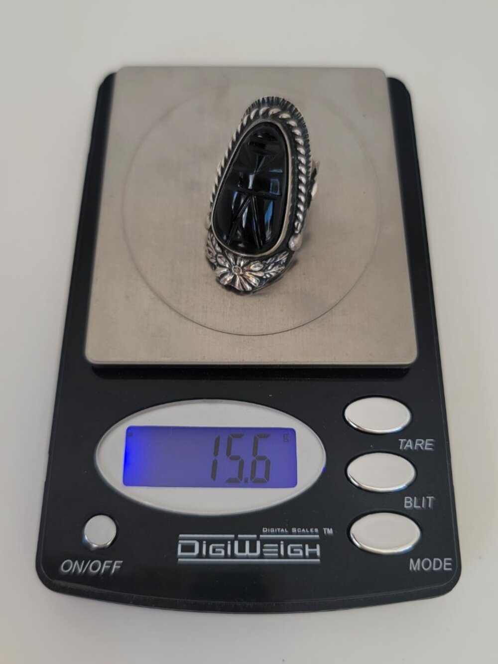 Vintage (1930s-40s) Mexican Sterling Ring w/Carved Onyx Aztec/Mayan Face Mask - Picture 6 of 6